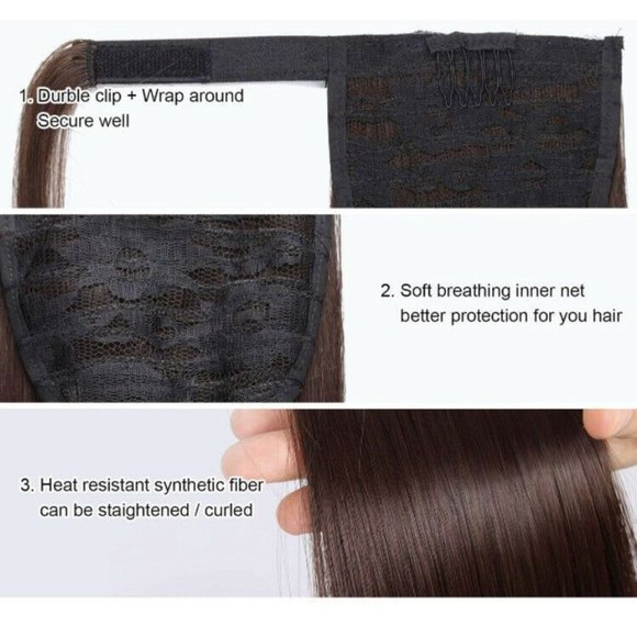 Ponytail Wrap Around Hair Piece Long Straight 22 Inch MMZ-22 Color 2 - Picture 8 of 12